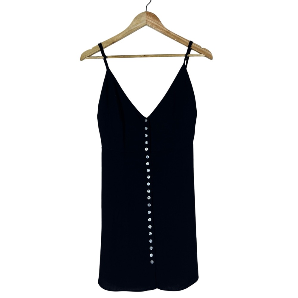 Urban Outfitters Button Front Solid Mini Dress Black 90s Style Cross Back Size M